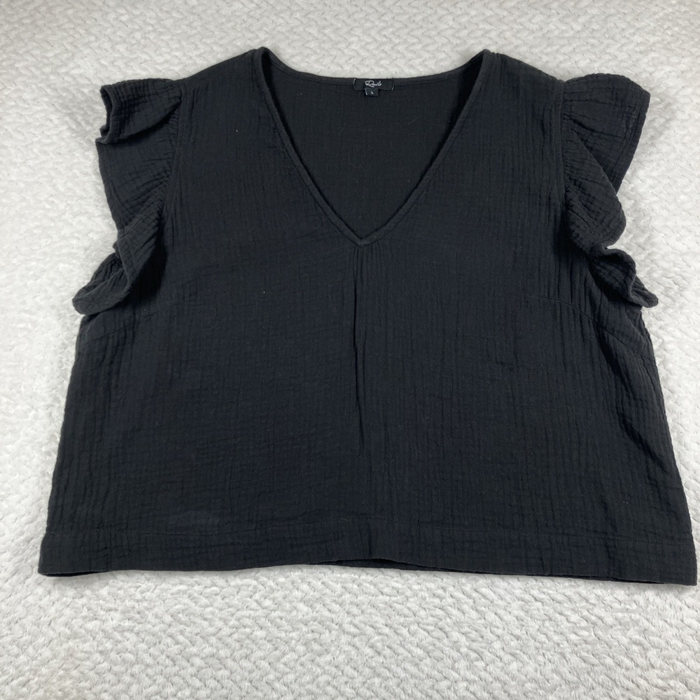 Rails Women's 100% Cotton Gauze Shirt Large Black Miley Boxy Minimalist Capsule